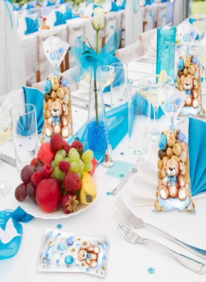 Maitys 100 Pieces Bear Baby Shower Treats Cellophane Bags Plastic Goodie Candy Bags with 100 Gold Twist Ties Gift Bags for Gender Reveal Birthday Party Favors (Blue,Sweet Style) - Image 5
